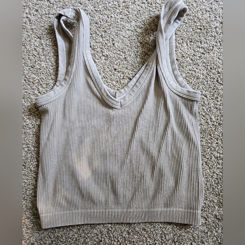 Rue21 Ribbed V-Neck Tank Top in Beige